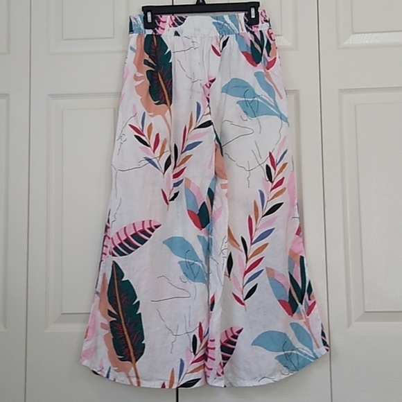 Cynthia Rowley 100% Linen Wide Leg Crop Tropical Print Pants - Picture 3 of 13